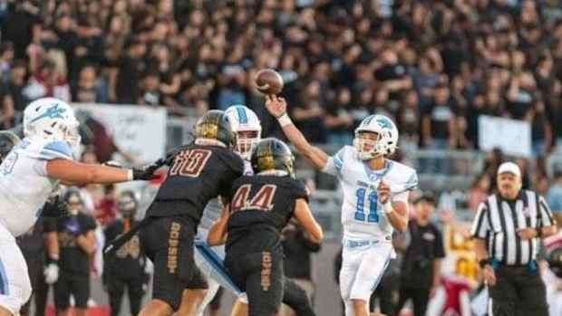 Corona del Mar QB Kaleb Annett action 2 courtesy of David Woolbert 11-2023112220237